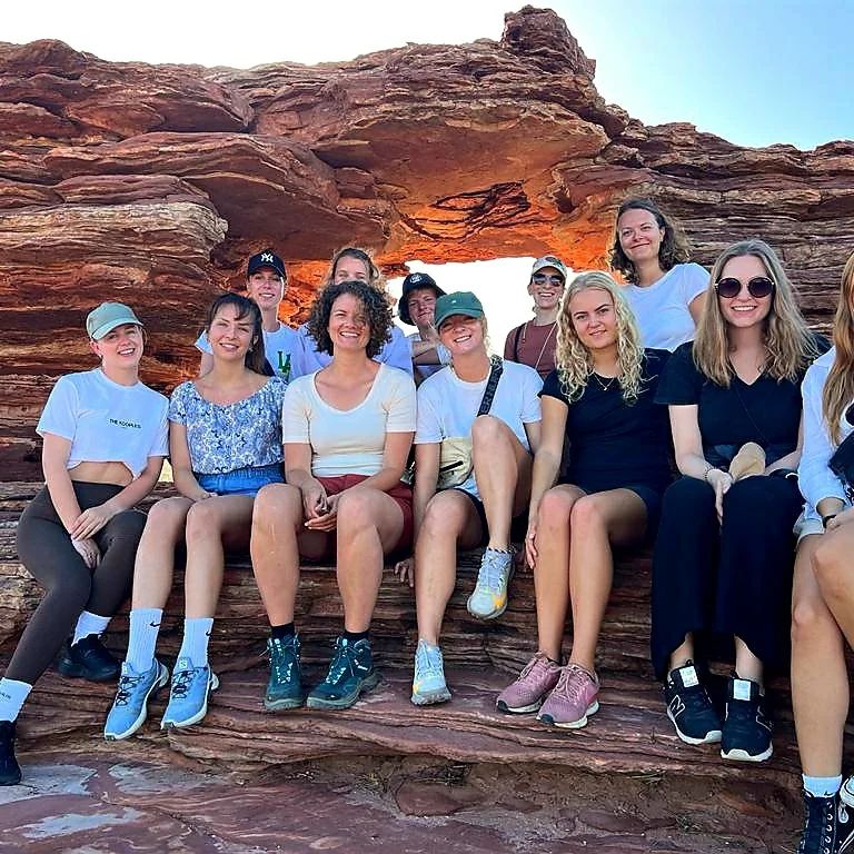 Red Earth Safaris travellers exploring Natures Window in Kalbarri National Park Western Australia